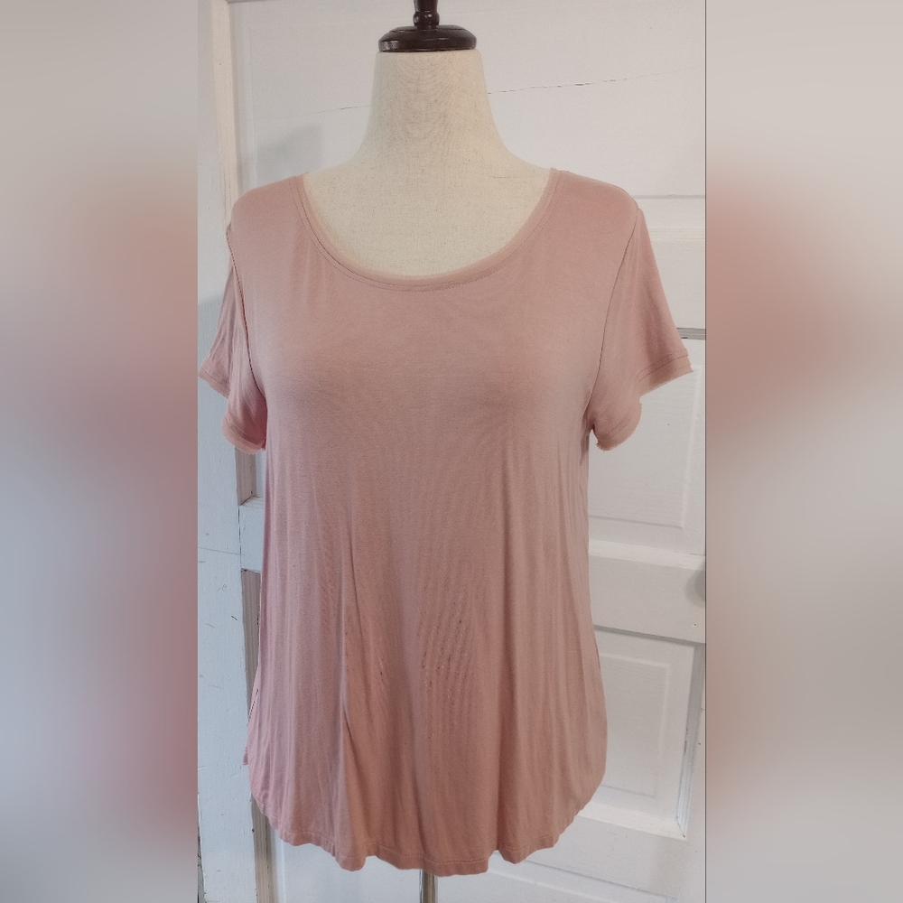 Rose+olive pleat solid pink short sleeve